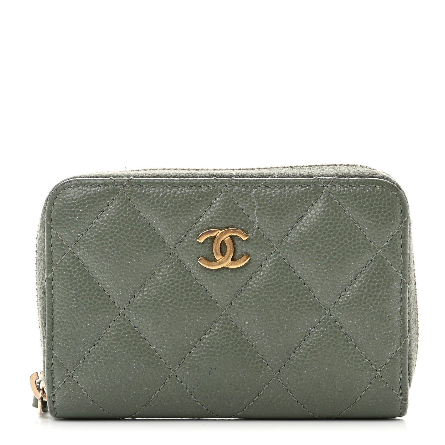 Iridescent Caviar Quilted Zip Coin Purse Green