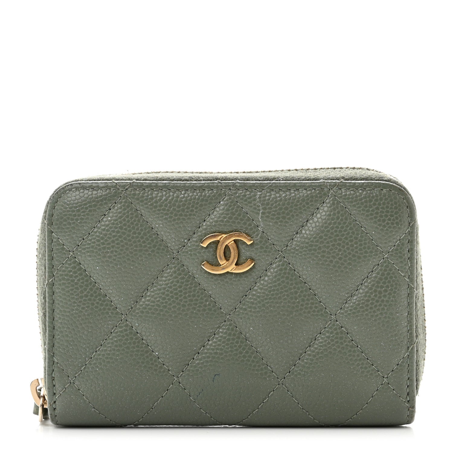 Chanel Iridescent Caviar Quilted Zip Coin Purse Green 1 of 9