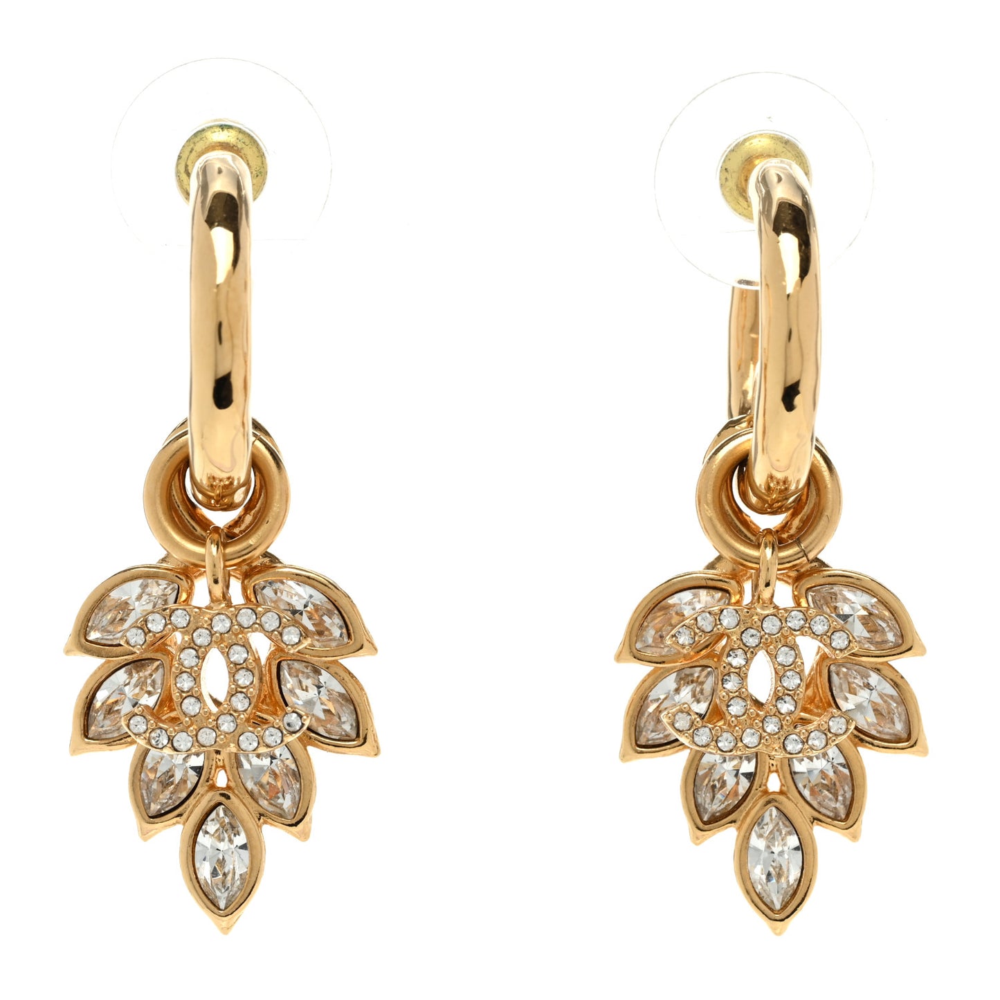 Metal Crystal Wheat CC Hoop Drop Earrings Gold