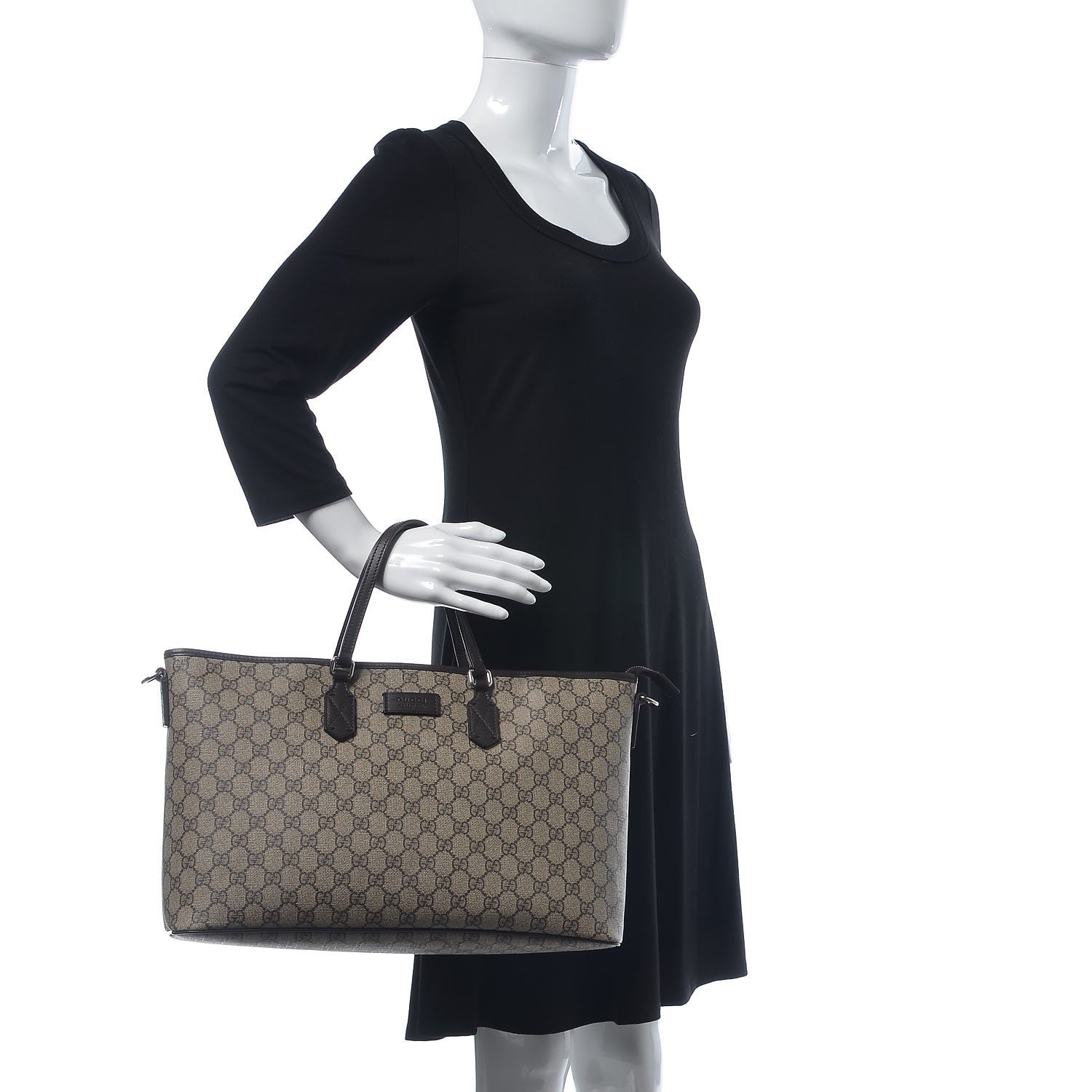Gucci GG Supreme Monogram Medium Zippered Tote Dark Brown 3 of 8