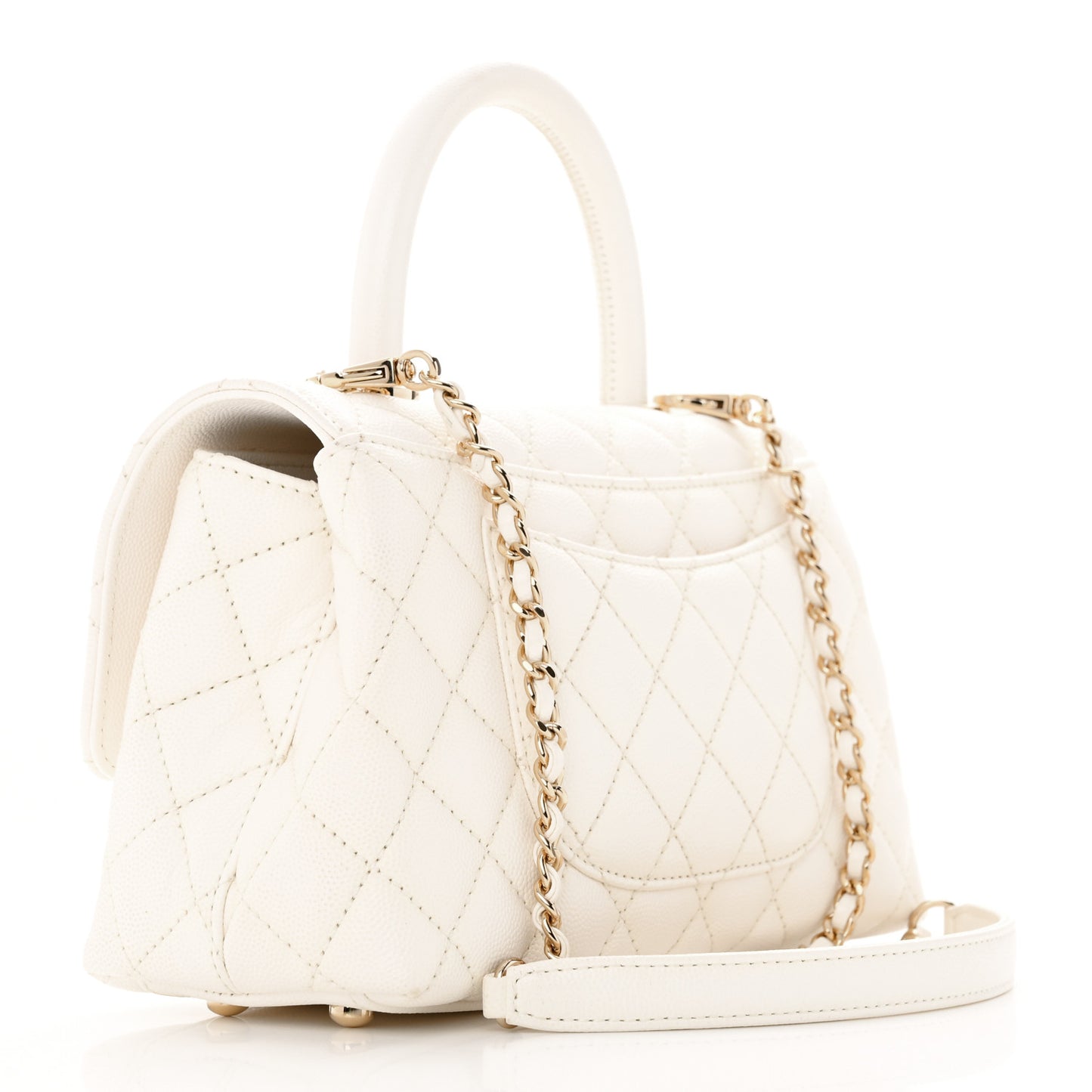 Caviar Quilted Mini Coco Handle Flap White