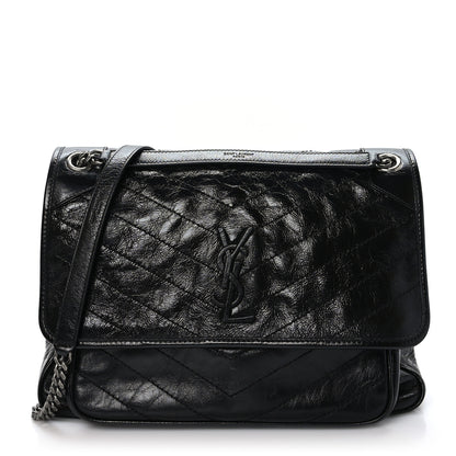 Saint Laurent Crinkled Calfskin Matelasse Monogram Large Niki Chain Satchel Black 1 of 8