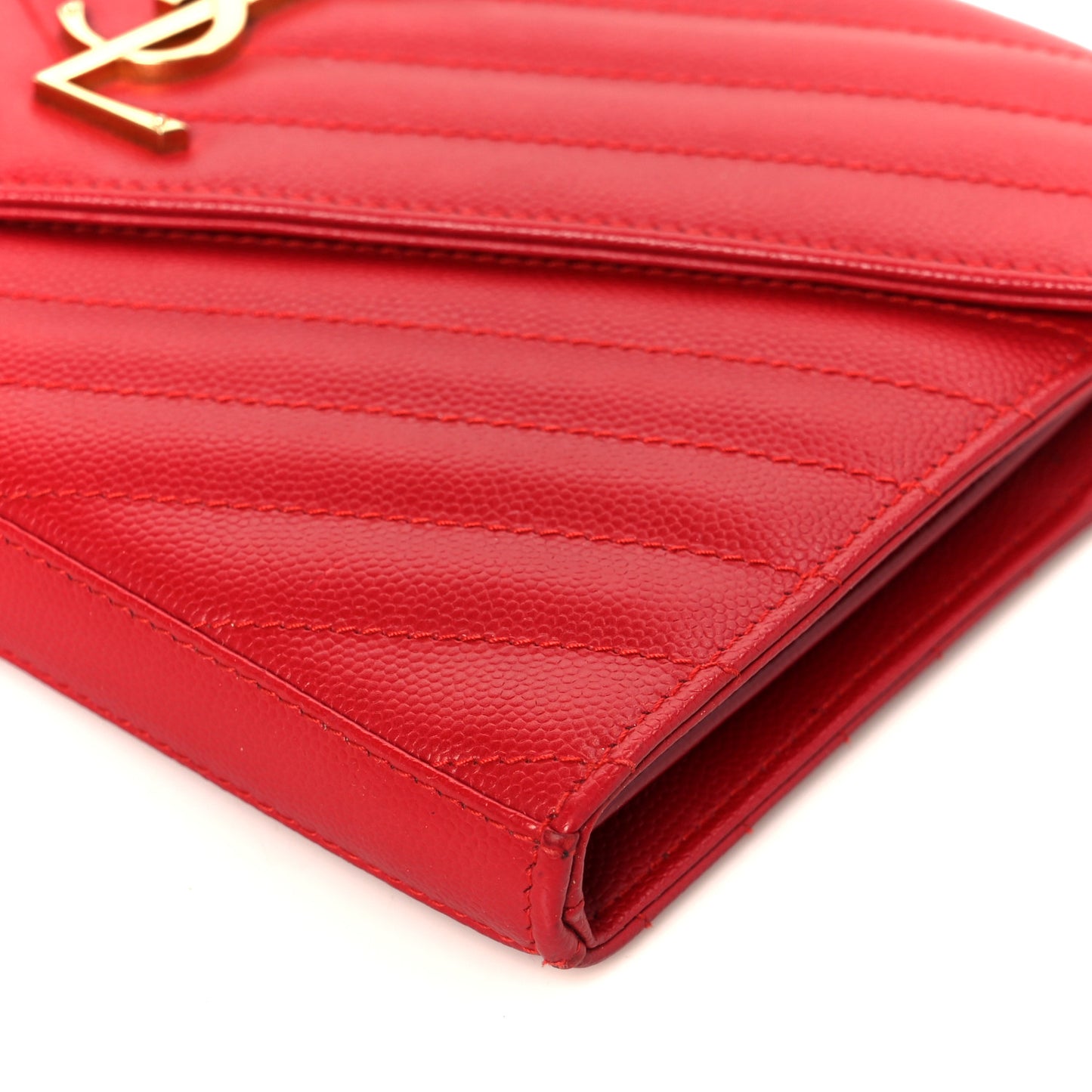 Grain De Poudre Matelasse Chevron Monogram Chain Wallet Red