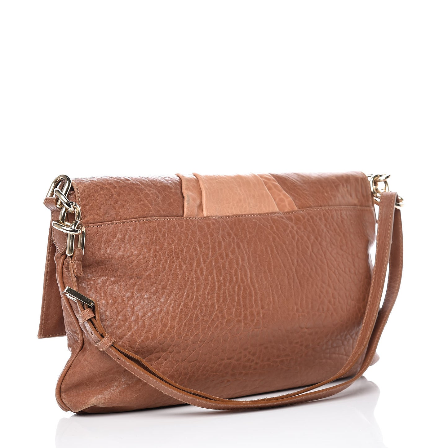 Crinkled Lambskin Colorblock Large Mia Shoulder Flap Camel Osso Naturale