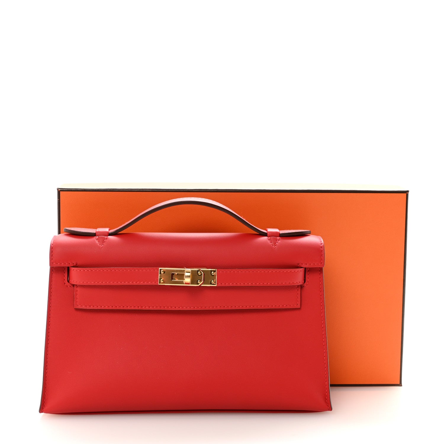 デ*ー様 HERMES レザーケース レッド★美品 Hermes Swift Kelly Pochette Clutch Rouge Radieux 1825892