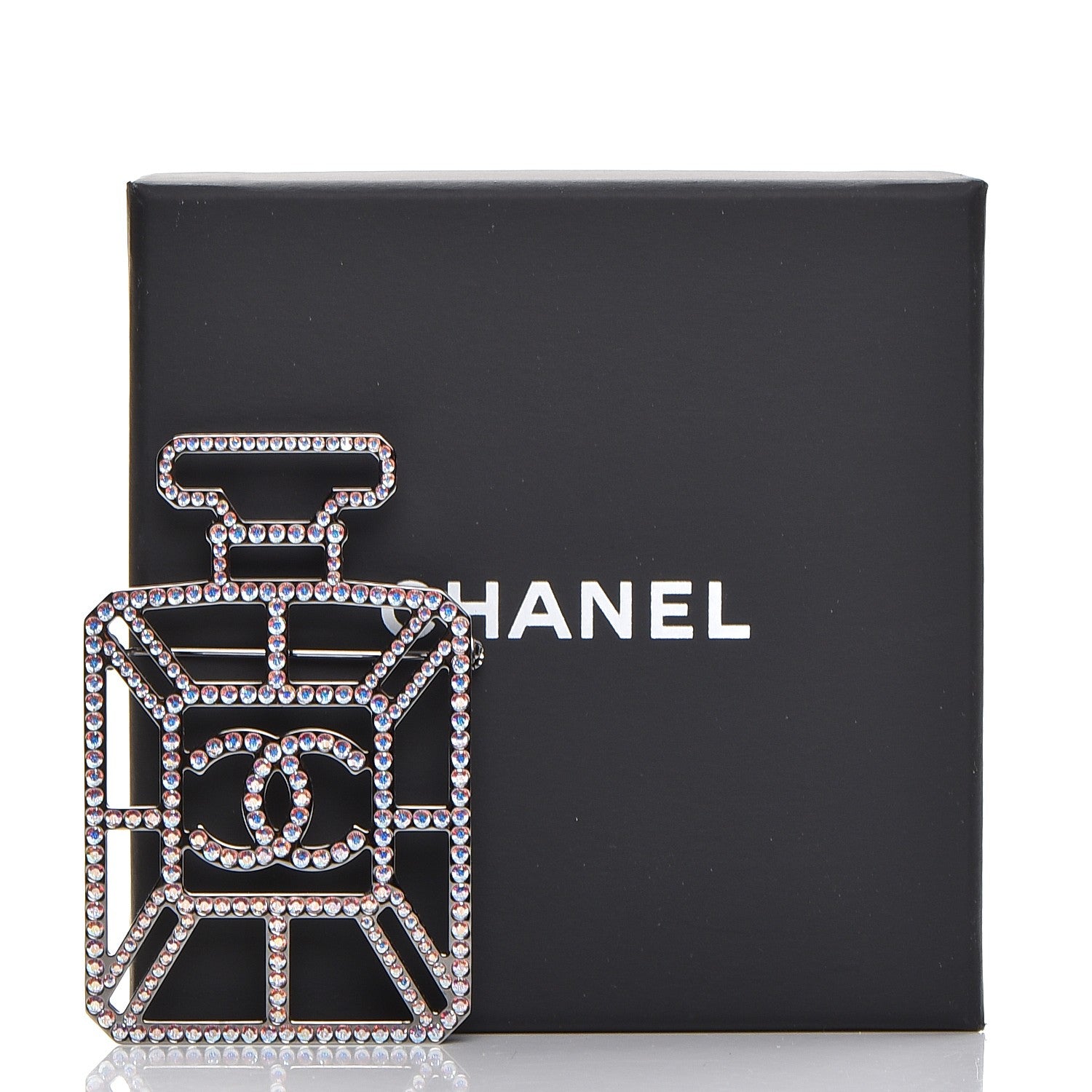 Chanel Ruthenium Crystal Perfume Bottle CC Brooch Iridescent Blue 6 of 6