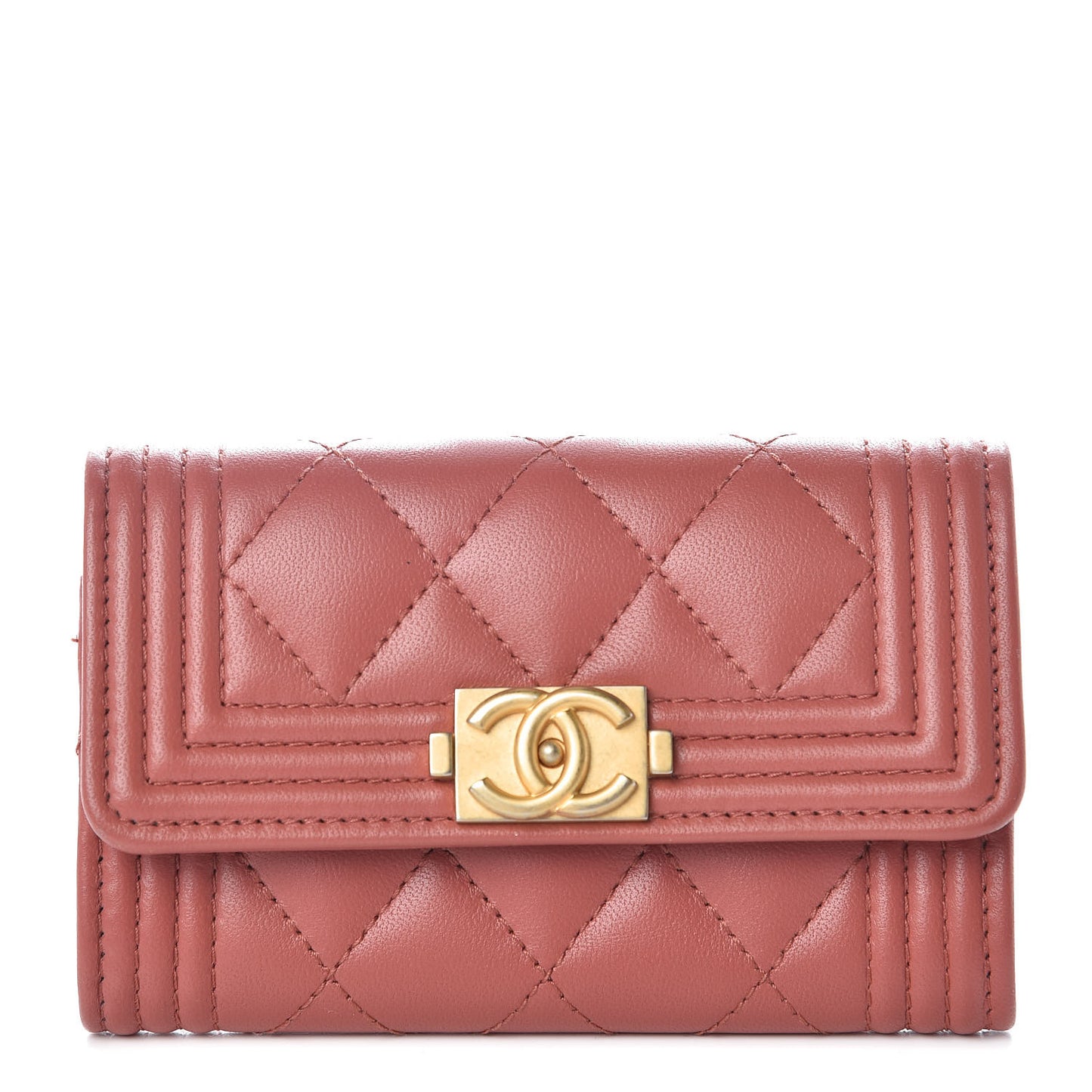 Lambskin Quilted Boy Card Holder Wallet Rosewood