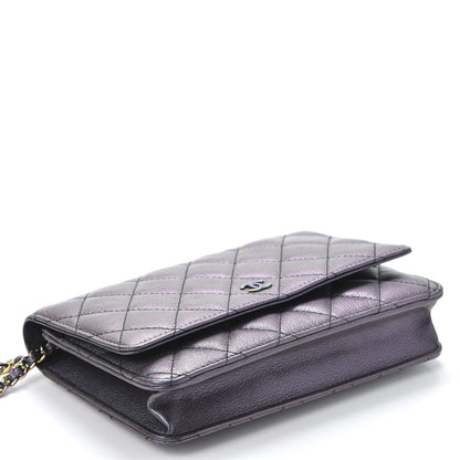 Chanel Iridescent Goatskin Quilted Wallet On Chain WOC Purple 3 of 10