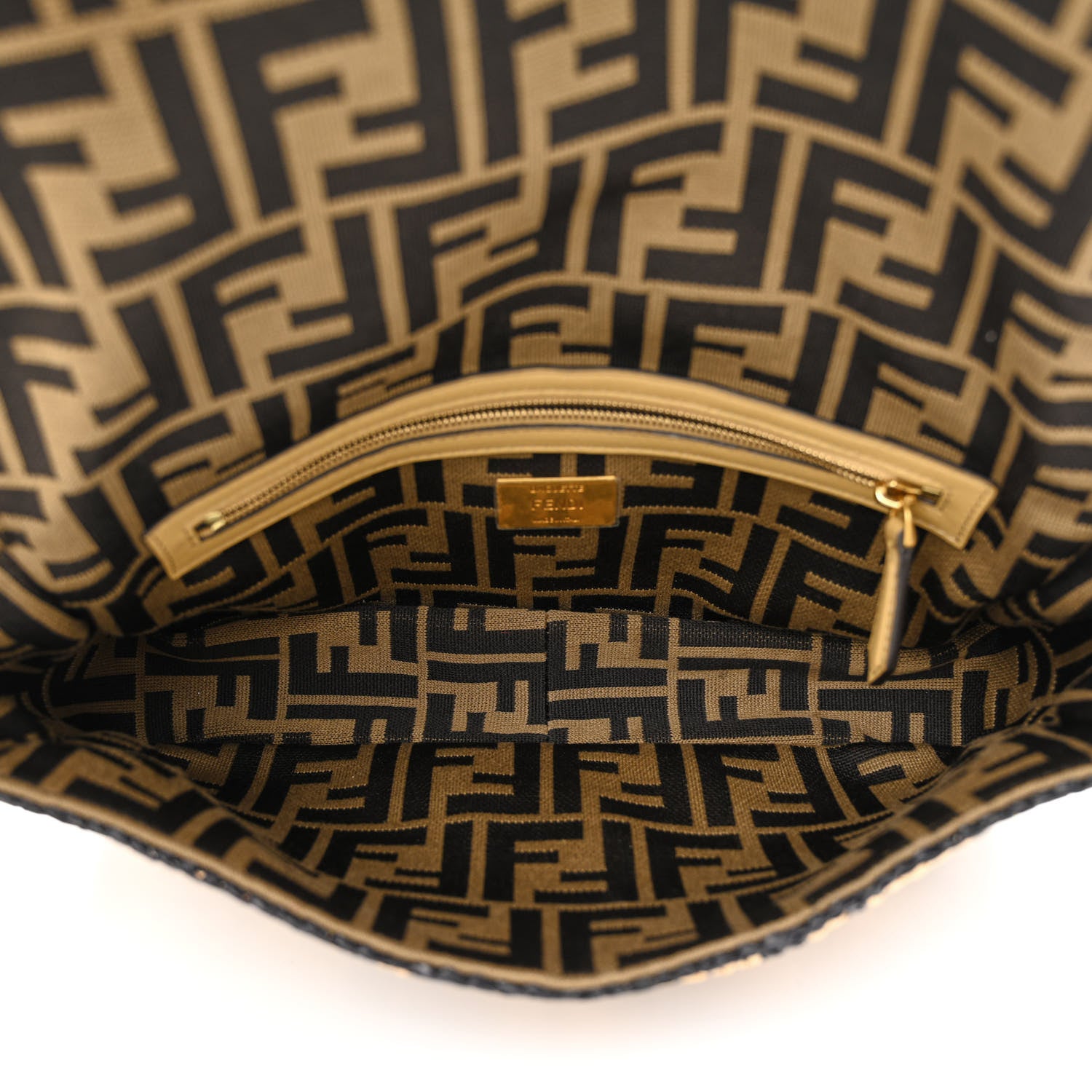 Fendi Raffia Vitello Grace FF Crochet Baguette Natural Black Paglia 5 of 10