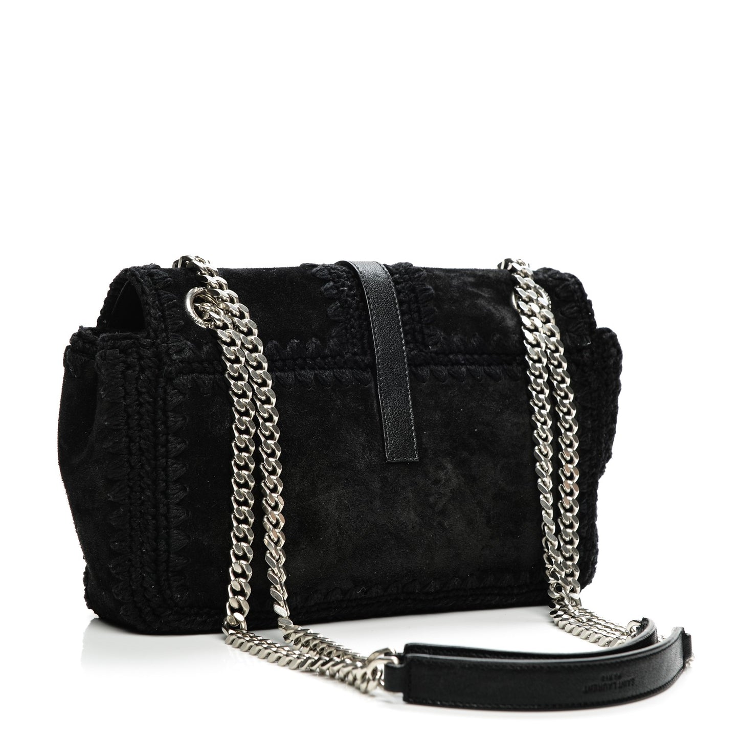 Suede Macrame Medium College Monogram Satchel Black