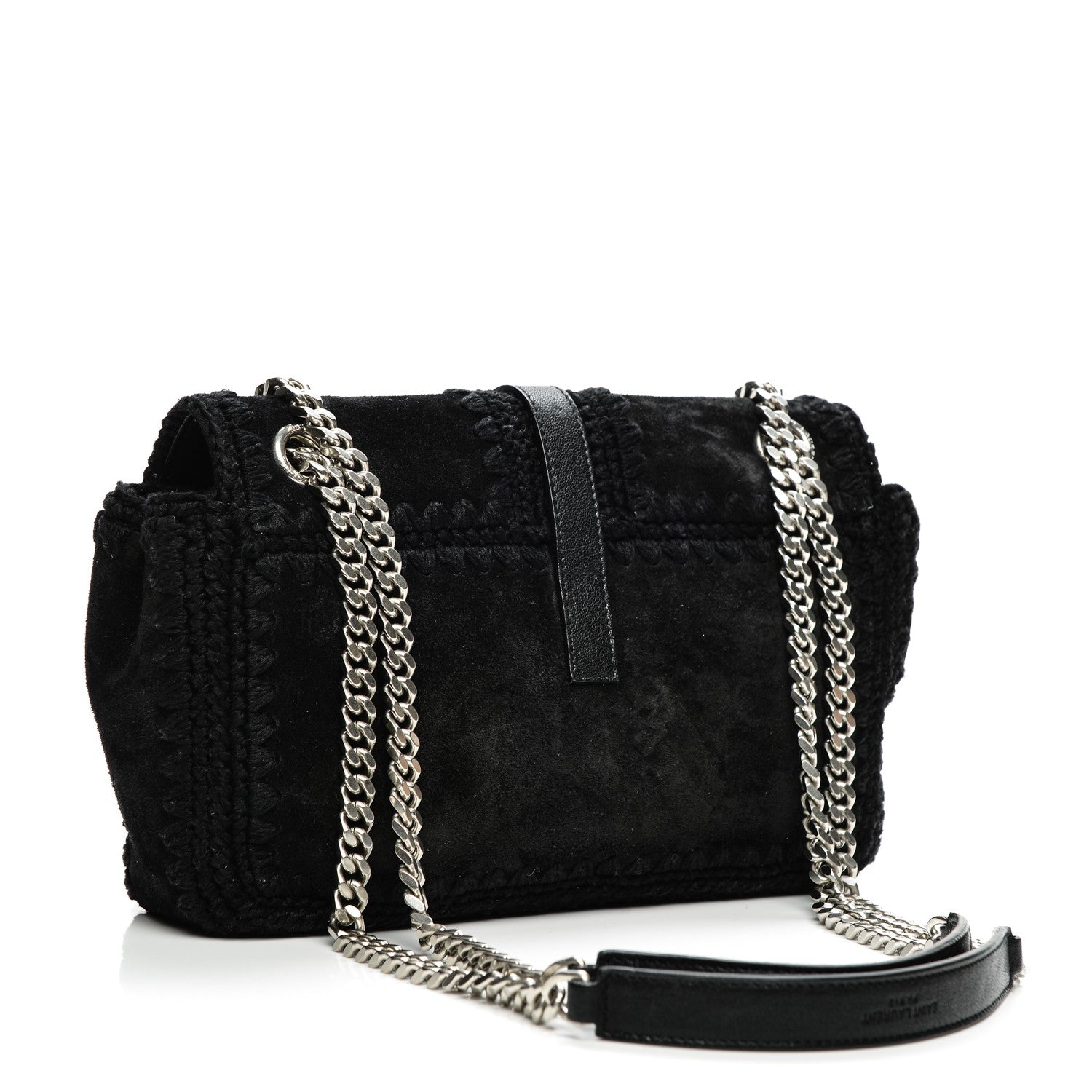 Saint Laurent Suede Macrame Medium College Monogram Satchel Black 3 of 7