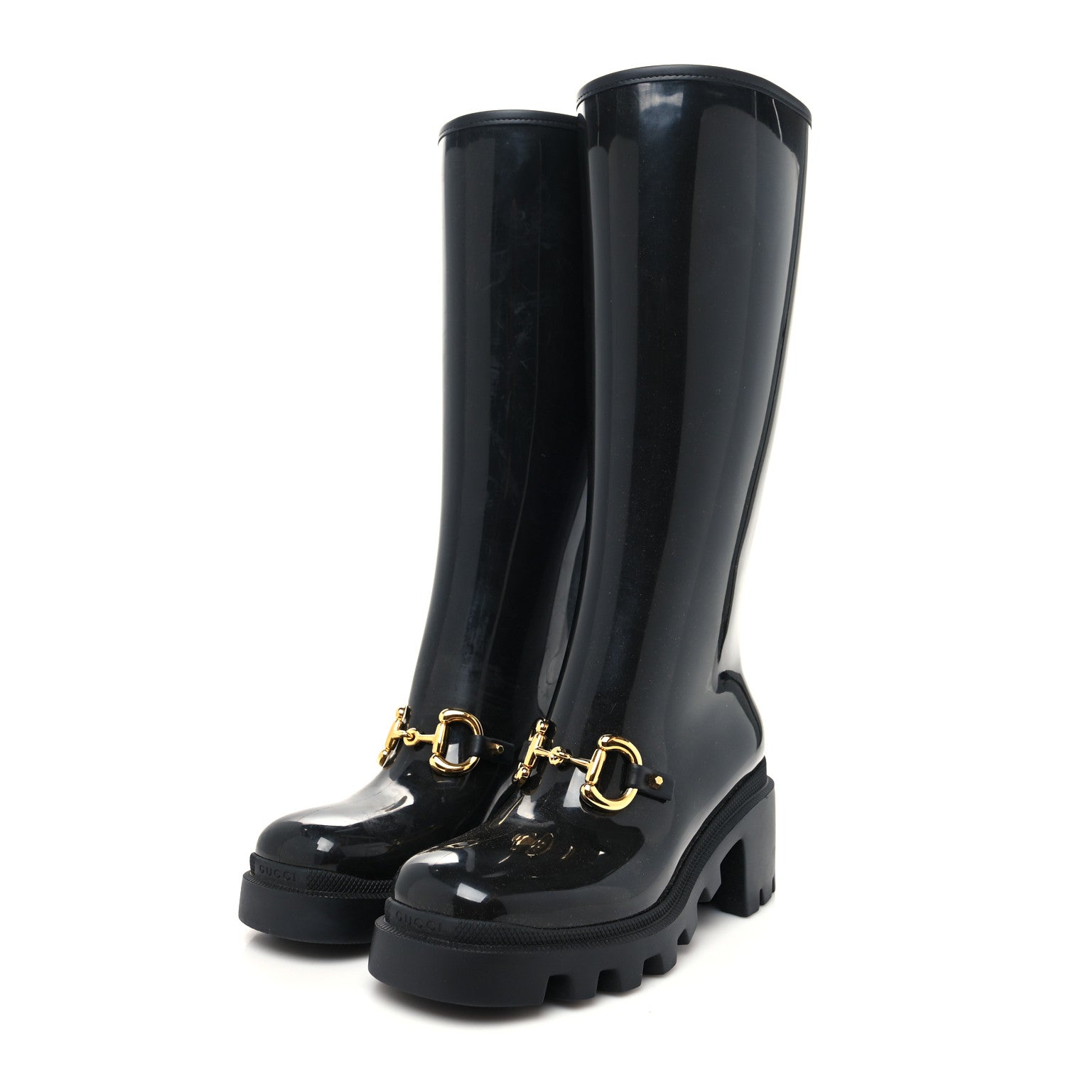 Gucci Rubber Horsebit Knee High Boots 36 Black 3 of 7