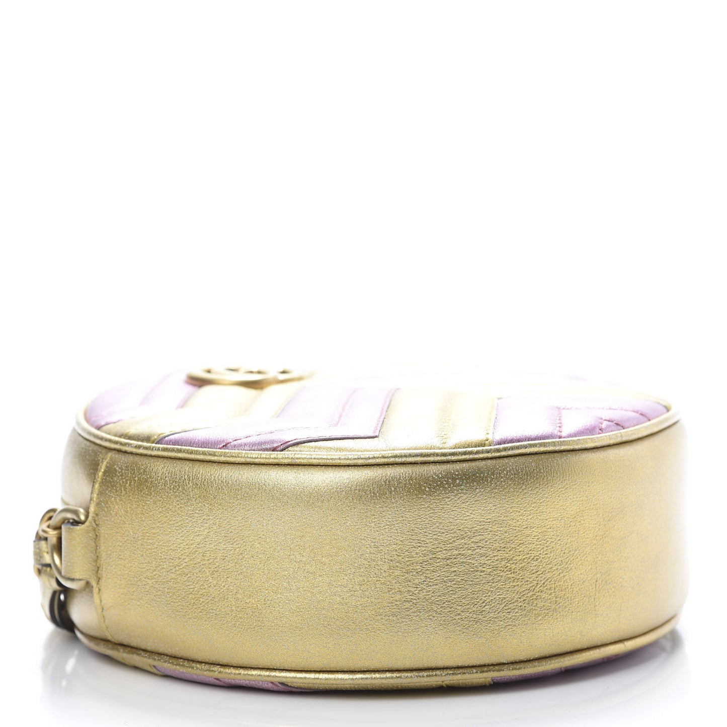 Metallic Nappa Matelasse Heart Mini GG Marmont Round Shoulder Bag Oro Vecchio Rosa