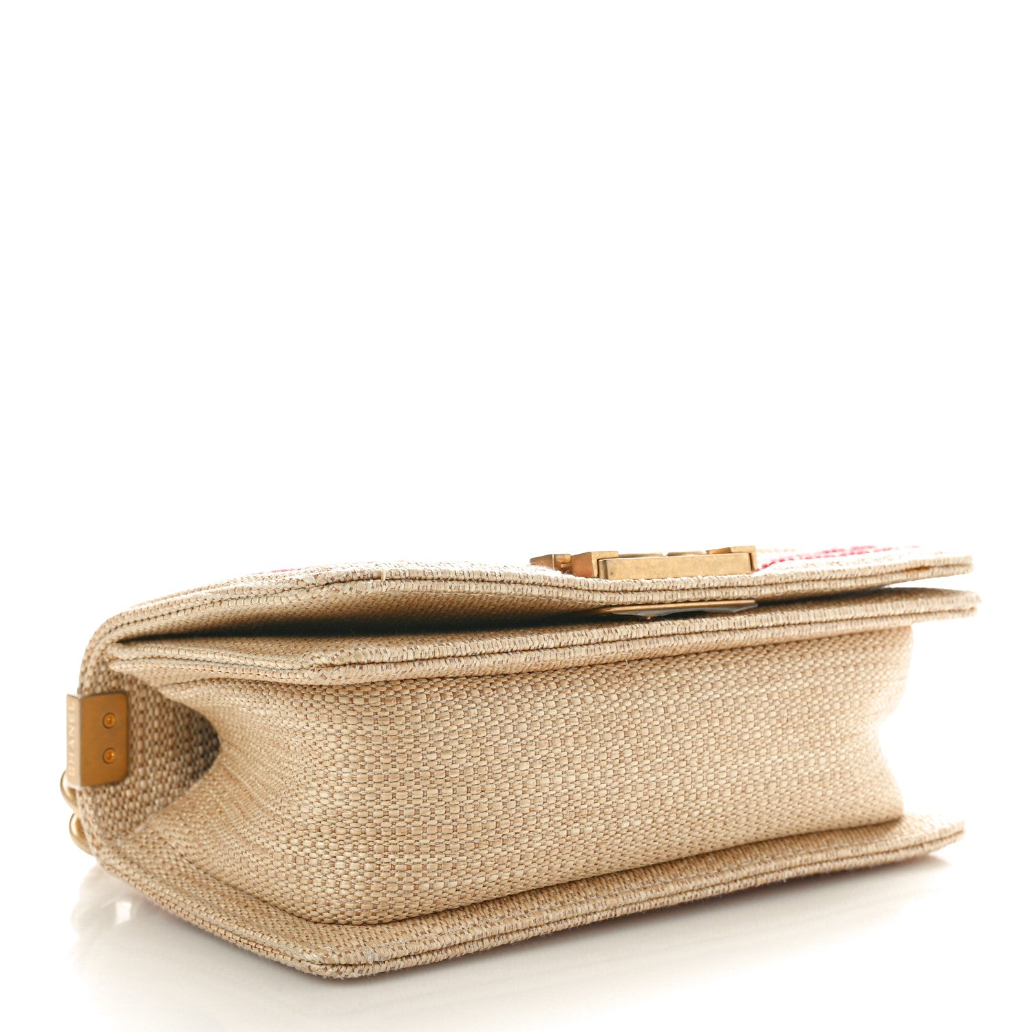 Chanel Cotton Canvas Calfskin Chevron Embroidered Small Boy Flap Beige Pink 4 of 10