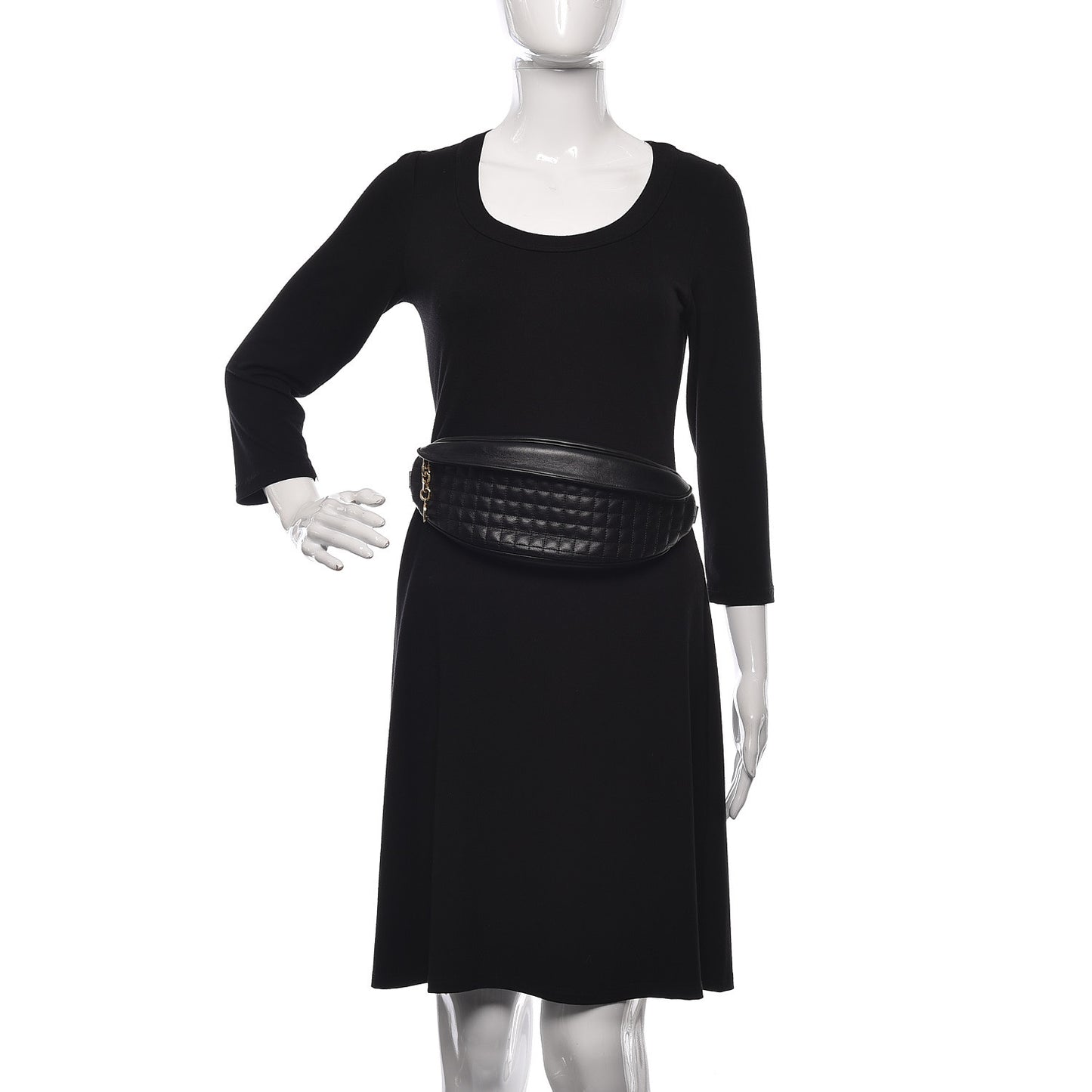 Calfskin Quilted C Charm Belt Bag Black
