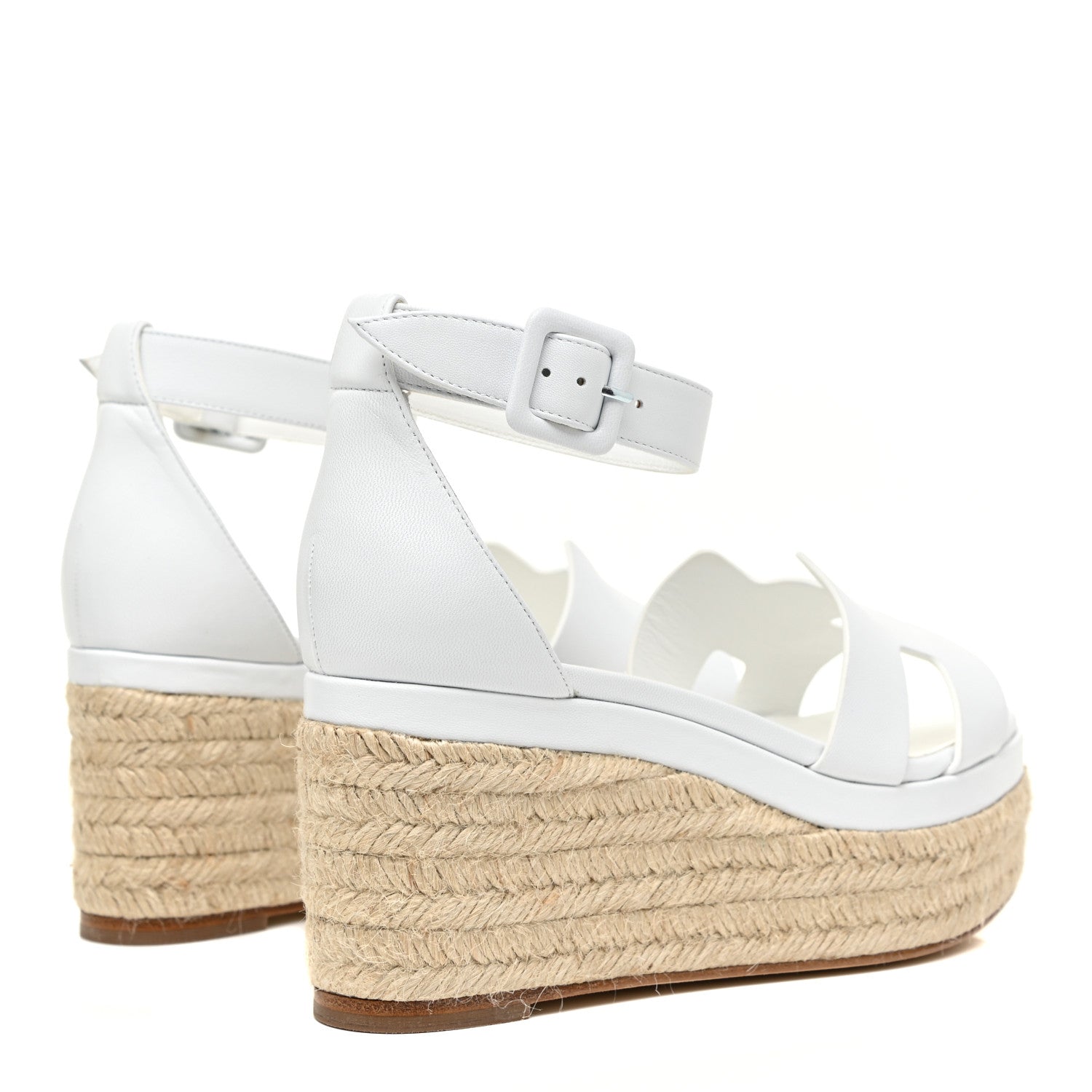 Hermes Goatskin Elda Espadrille Wedge Sandals 37 White 5 of 9