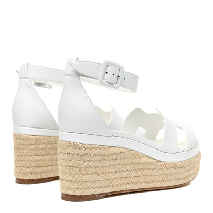 Hermes Goatskin Elda Espadrille Wedge Sandals 37 White 5 of 9