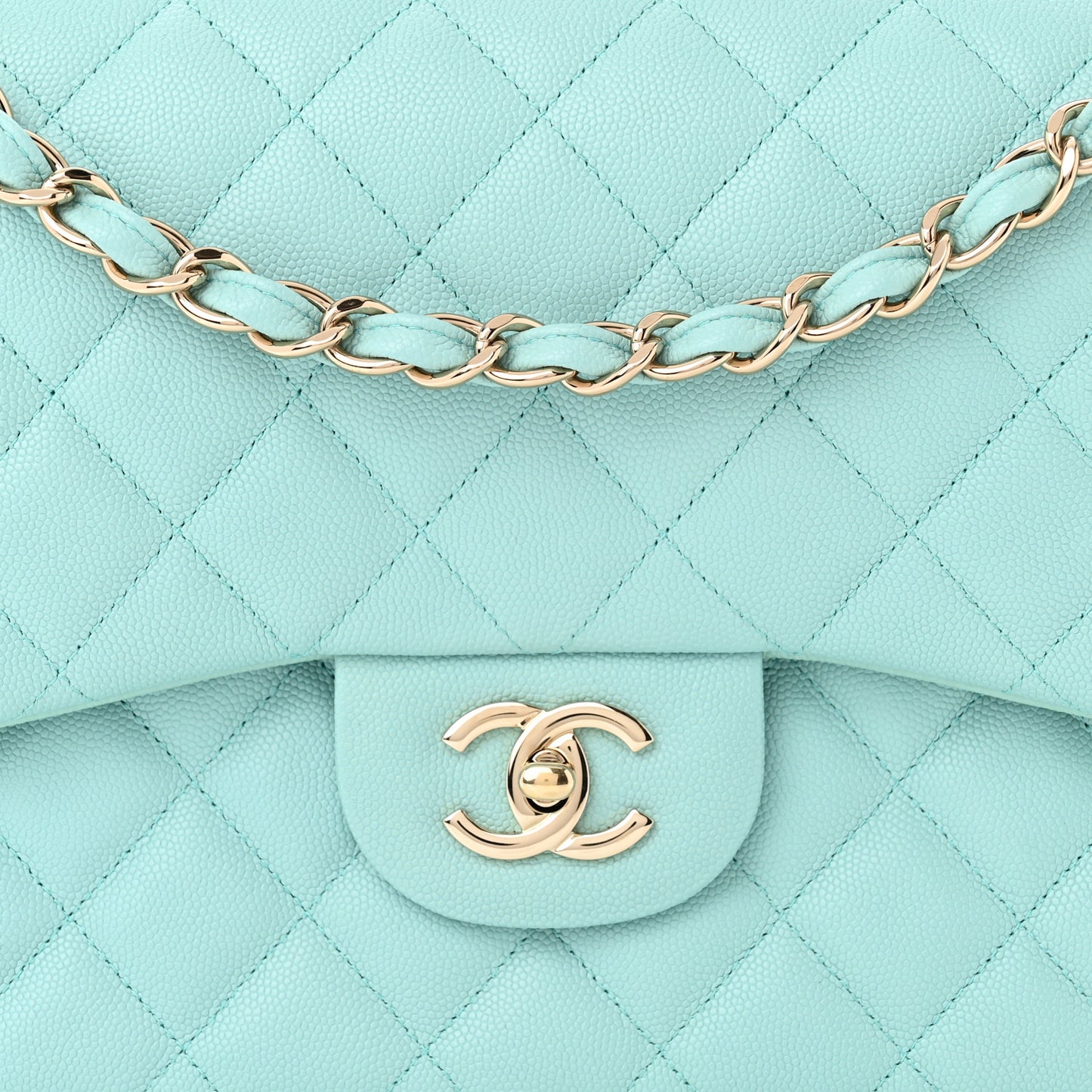 Caviar Quilted Jumbo Double Flap Light Blue