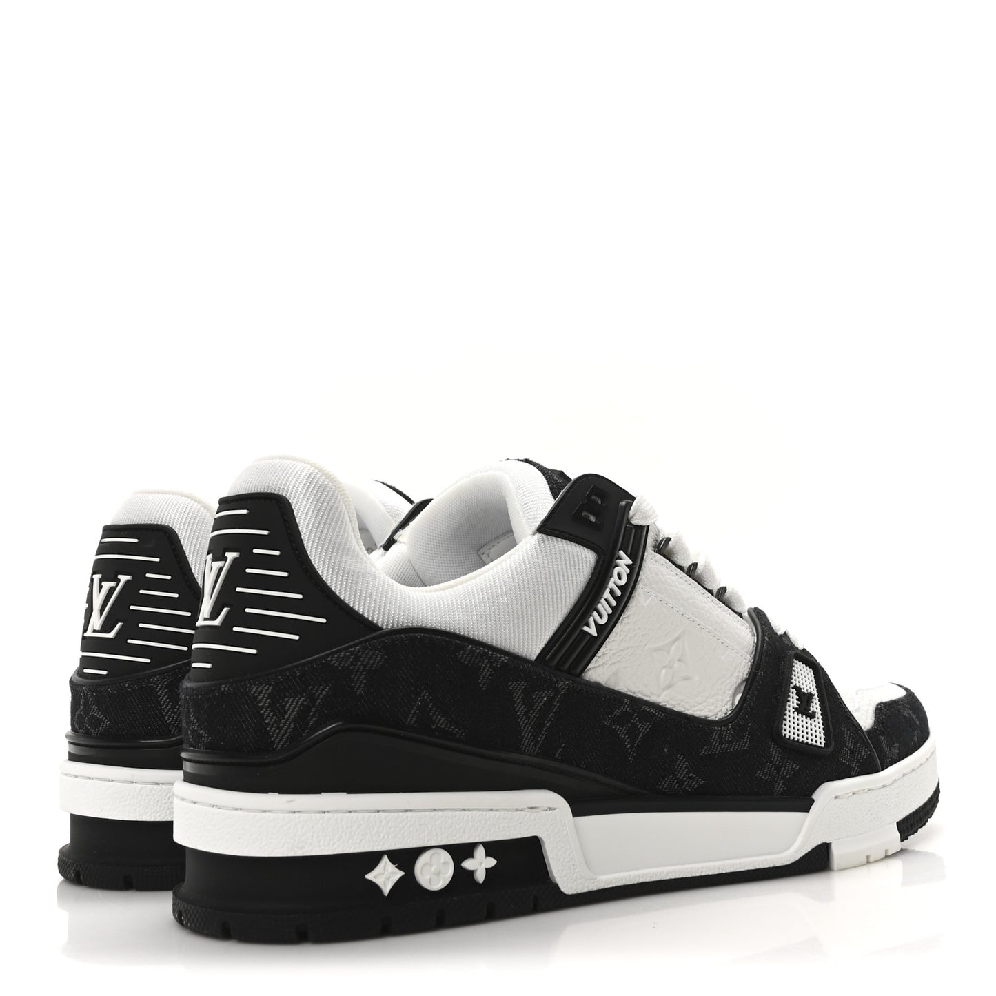 Calfskin Monogram Denim Mens LV Trainer Sneakers 9 Black