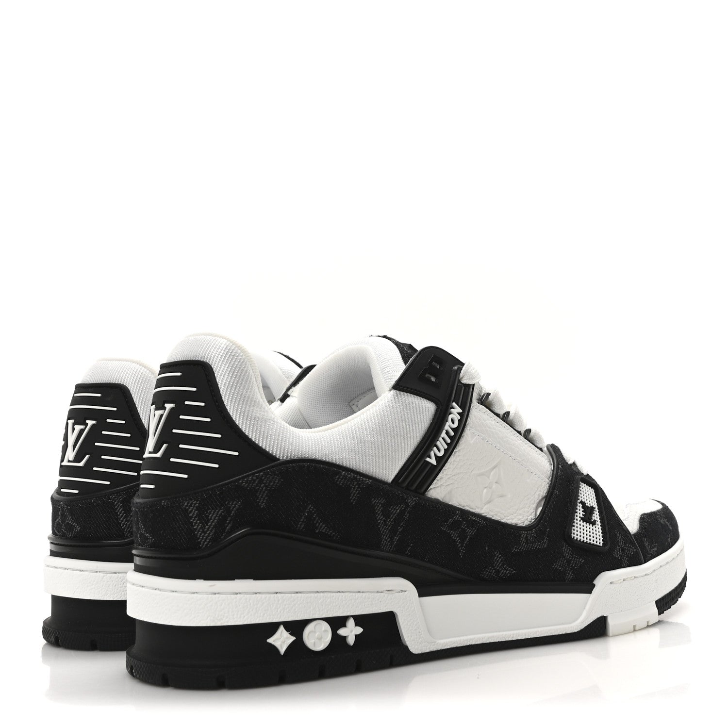 Louis Vuitton Calfskin Monogram Denim Mens LV Trainer Sneakers 9 Black 5 of 8