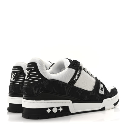 Louis Vuitton Calfskin Monogram Denim Mens LV Trainer Sneakers 9 Black 5 of 8