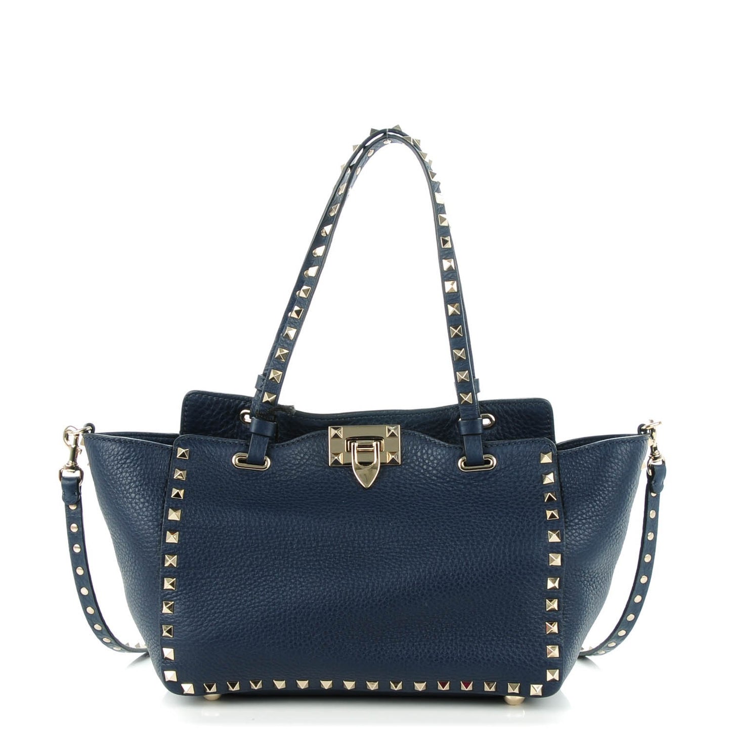 Grained Calfskin Small Rockstud Tote Marine