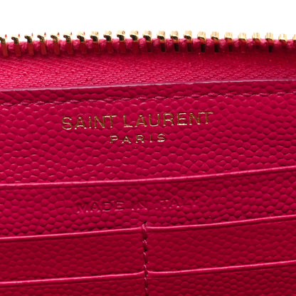 Saint Laurent Grain De Poudre Matelasse Chevron Monogram Zip Around Wallet Fuchsia 6 of 8