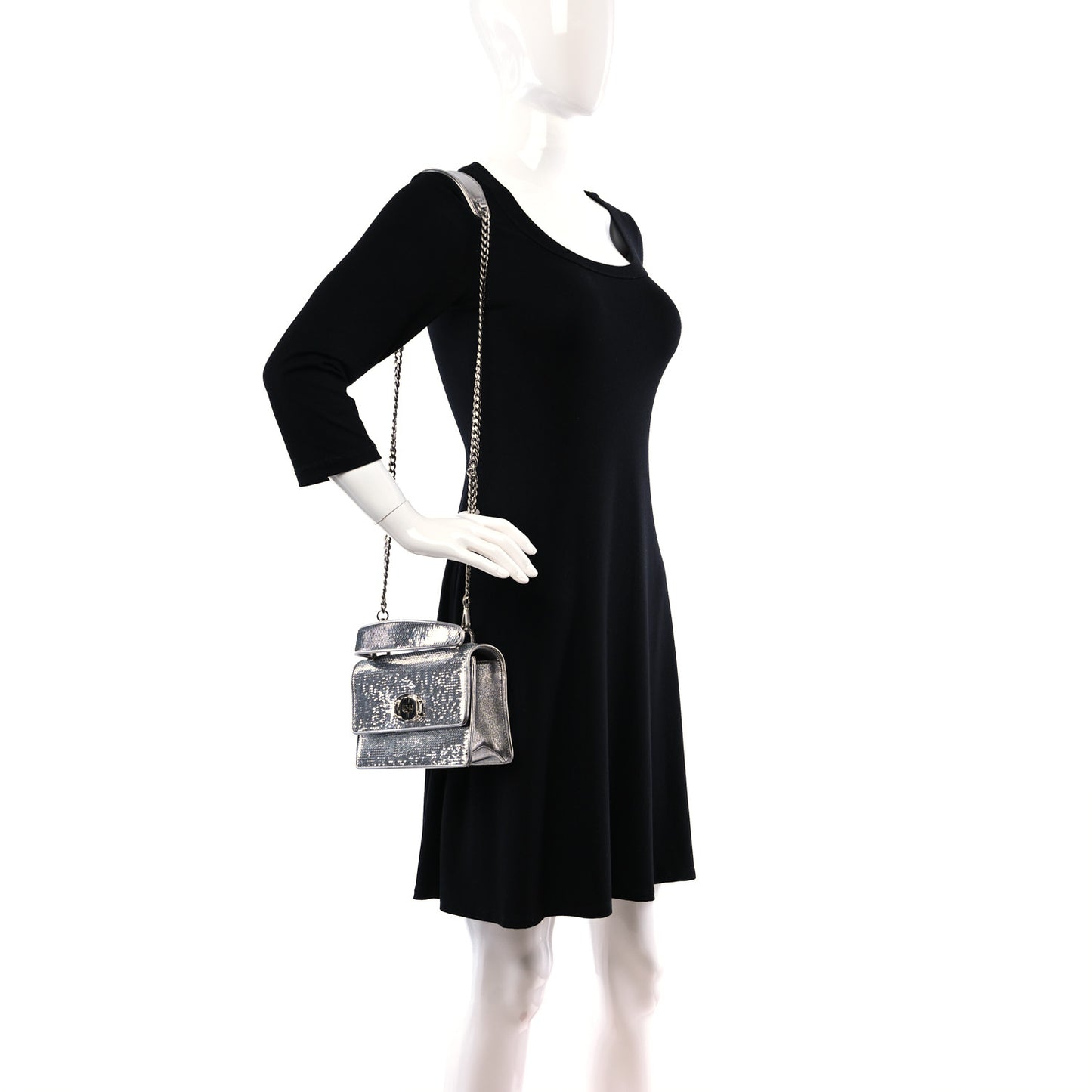 Paillettes Top Handle Chain Crossbody Argento