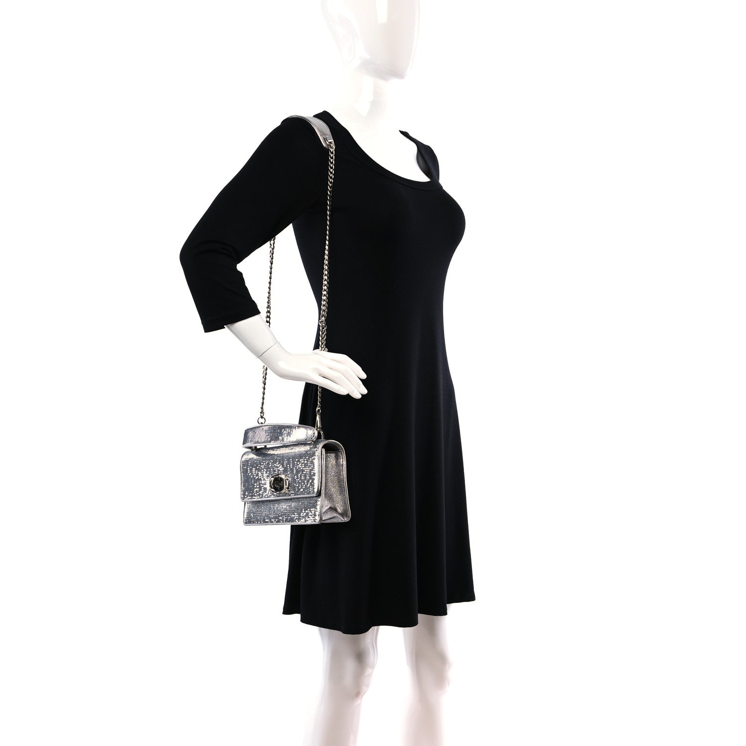 Miu Miu Paillettes Top Handle Chain Crossbody Argento 2 of 10