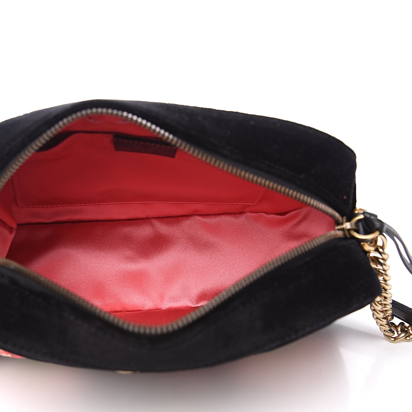 Velvet Matelasse Deer Embroidered Small GG Marmont Chain Shoulder Bag Black