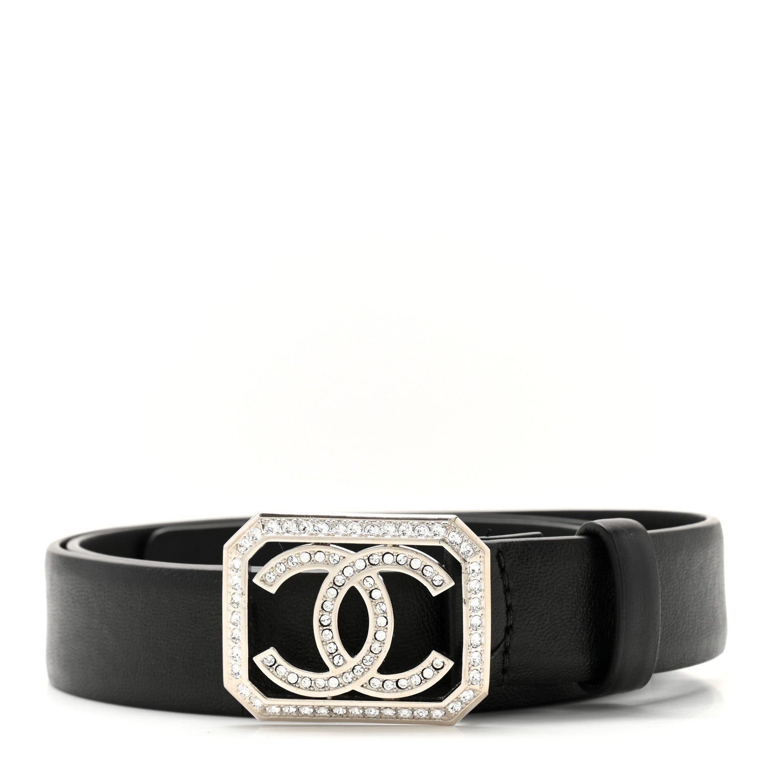 Chanel Calfskin Crystal CC Vendome Belt 85 34 Black 1 of 7