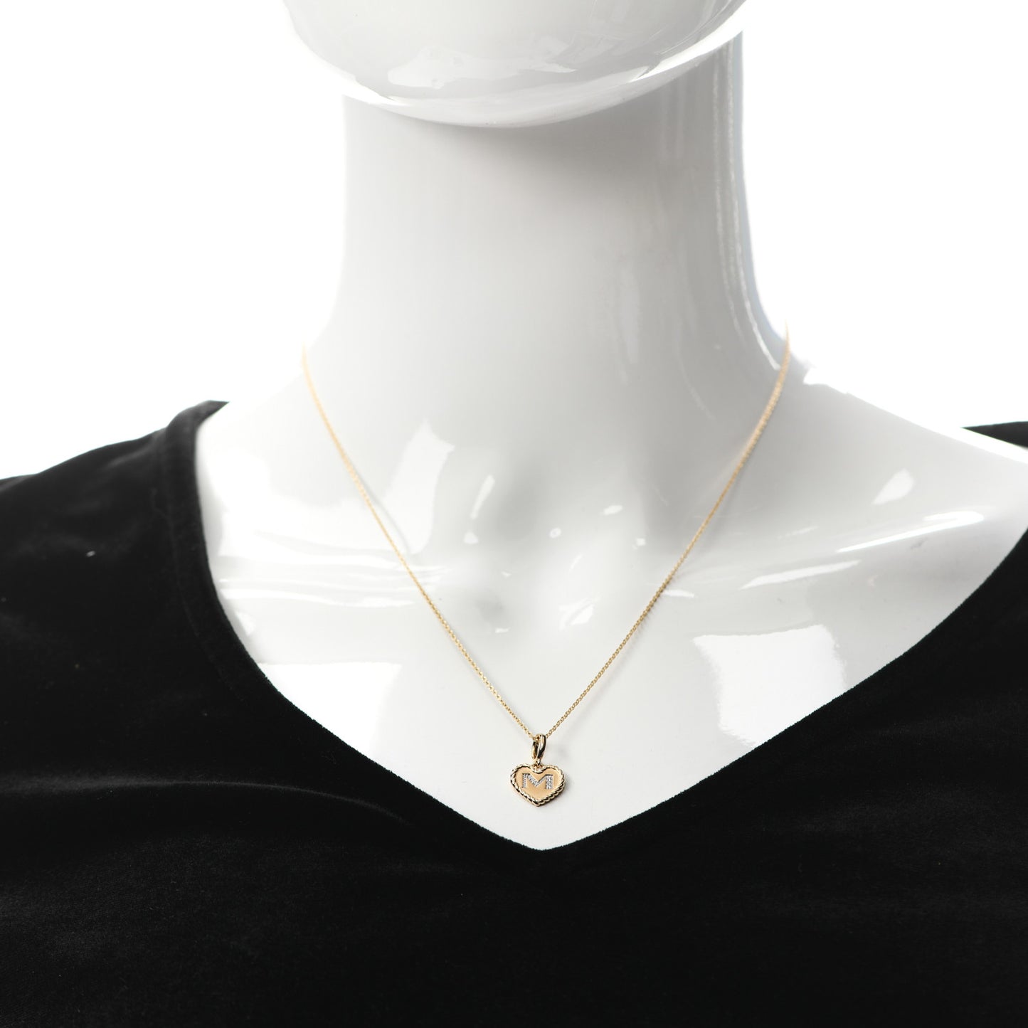 18K Yellow Gold Diamond Heart Initial M Charm Necklace