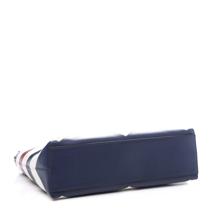 Valentino Garavani Calfskin Canvas Chevron Inlay Small Rockstud Shoulder Tote Blue Red White 3 of 8