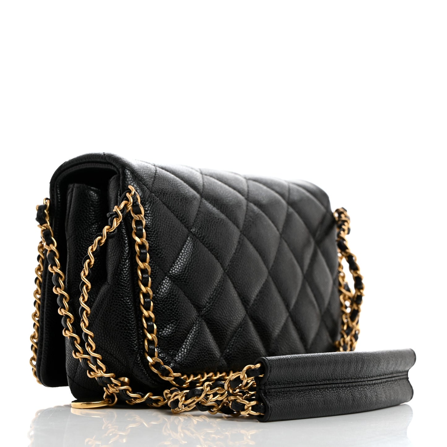 Caviar Quilted Mini Never Ending Chain Flap Black