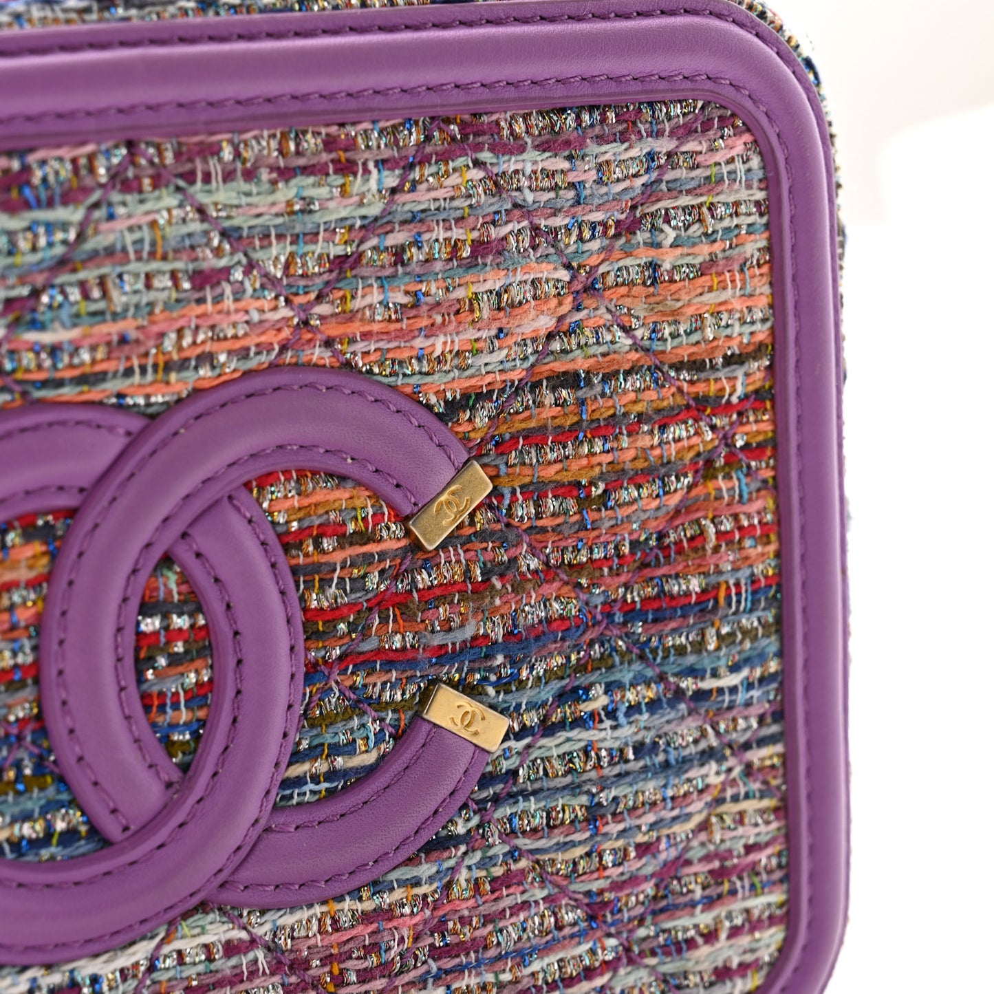 Tweed Quilted Small CC Filigree Vanity Case Purple Multicolor