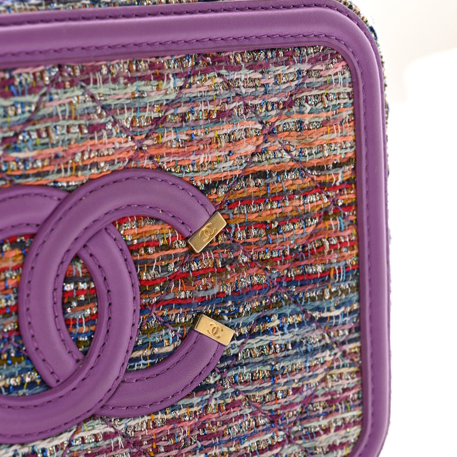 Chanel Tweed Quilted Small CC Filigree Vanity Case Purple Multicolor 11 of 11