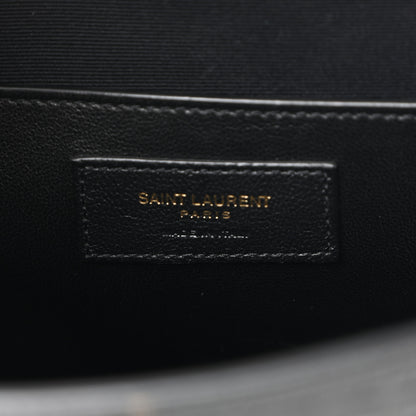 Saint Laurent Shiny Calfskin Crocodile Embossed Manhattan Baguette Black 6 of 10