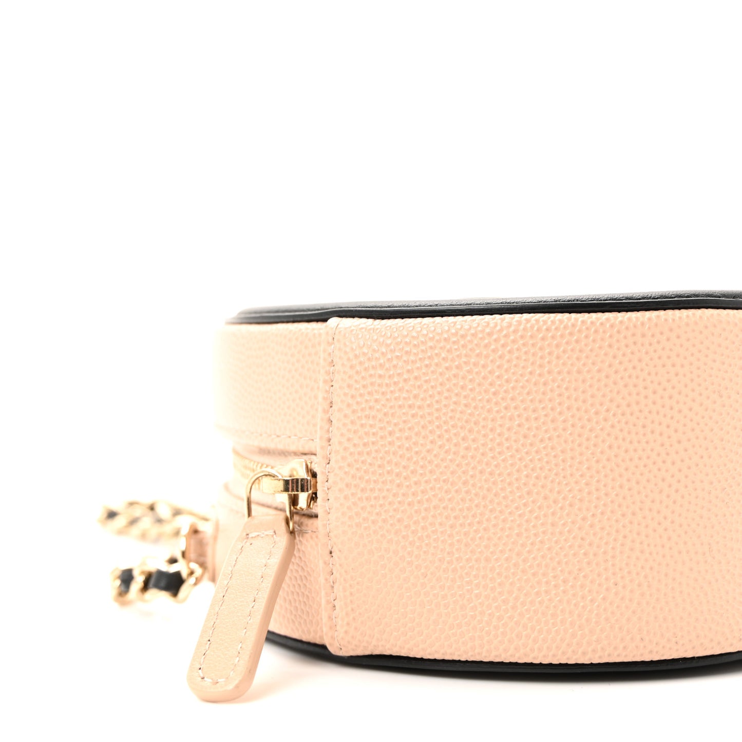 Caviar Quilted Round Filigree Crossbody Beige Black