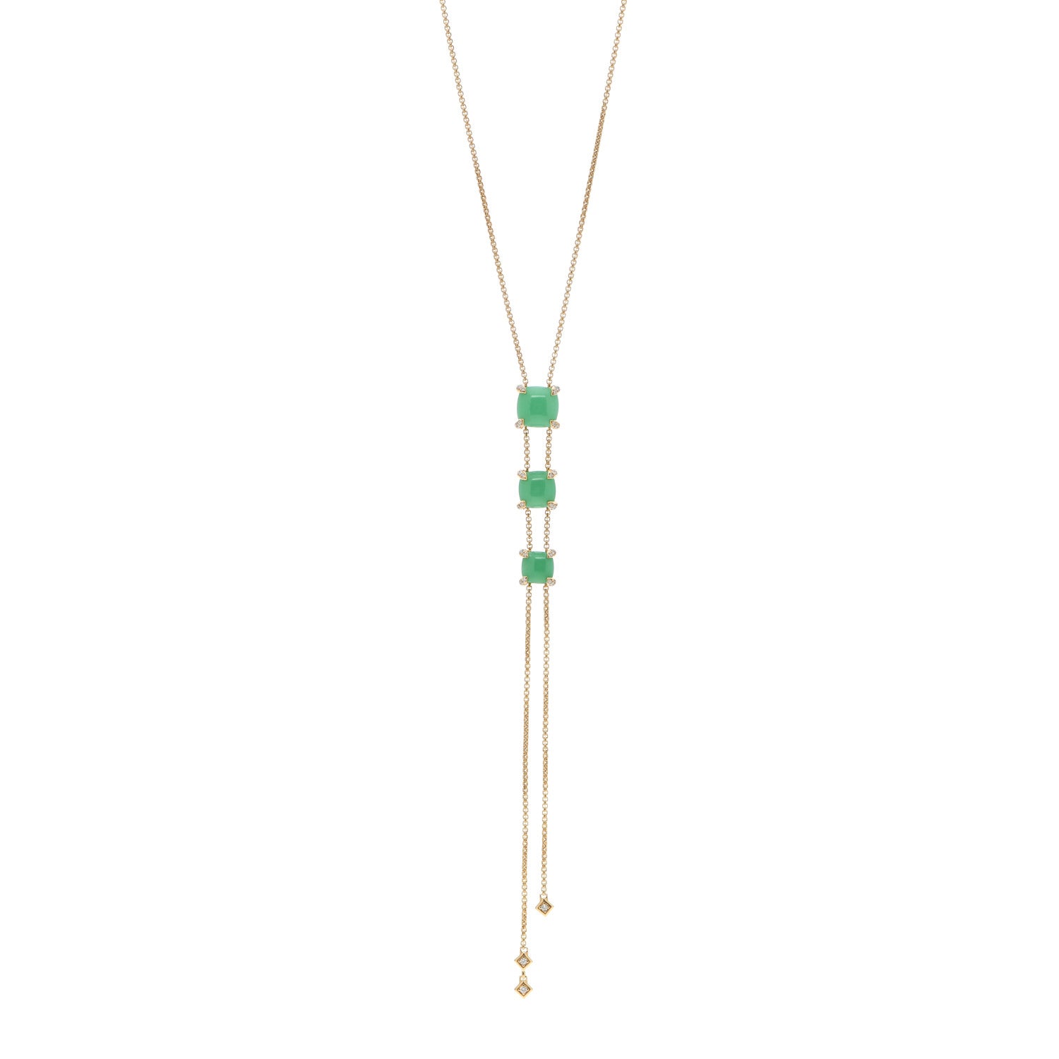 David Yurman 18K Yellow Gold Diamond Chrysoprase Chatelaine Linear Y Necklace 1 of 4