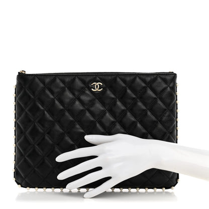 Chanel Calfskin Quilted Pearl Medium Cosmetic Case Black 2 of 8