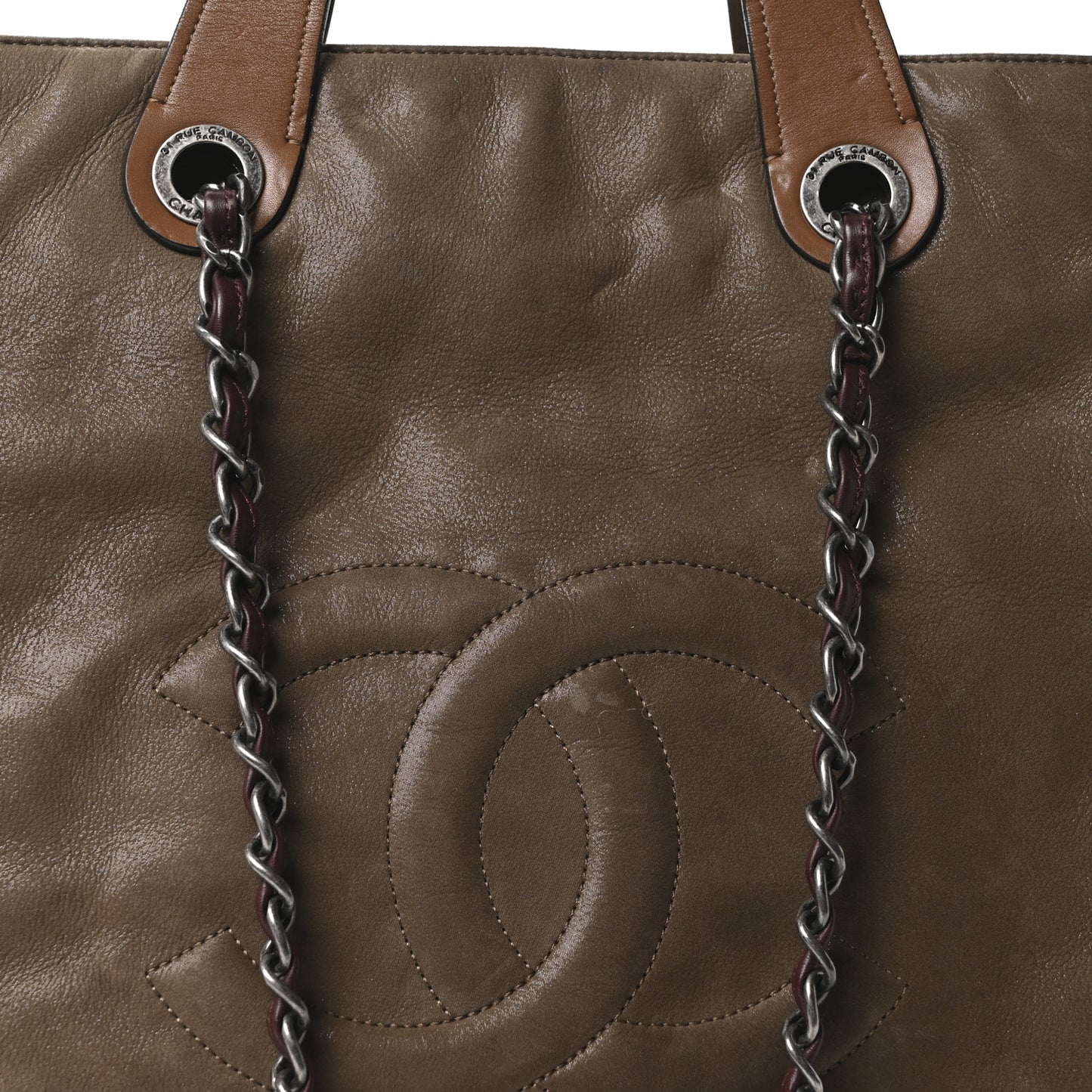 Iridescent Calfskin In The Mix Tall Tote Khaki