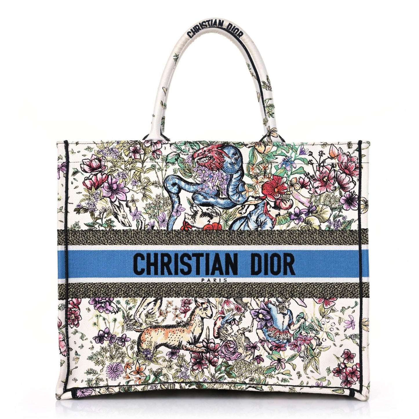 Canvas Embroidered Large D-Constellation Book Tote Latte Multicolor