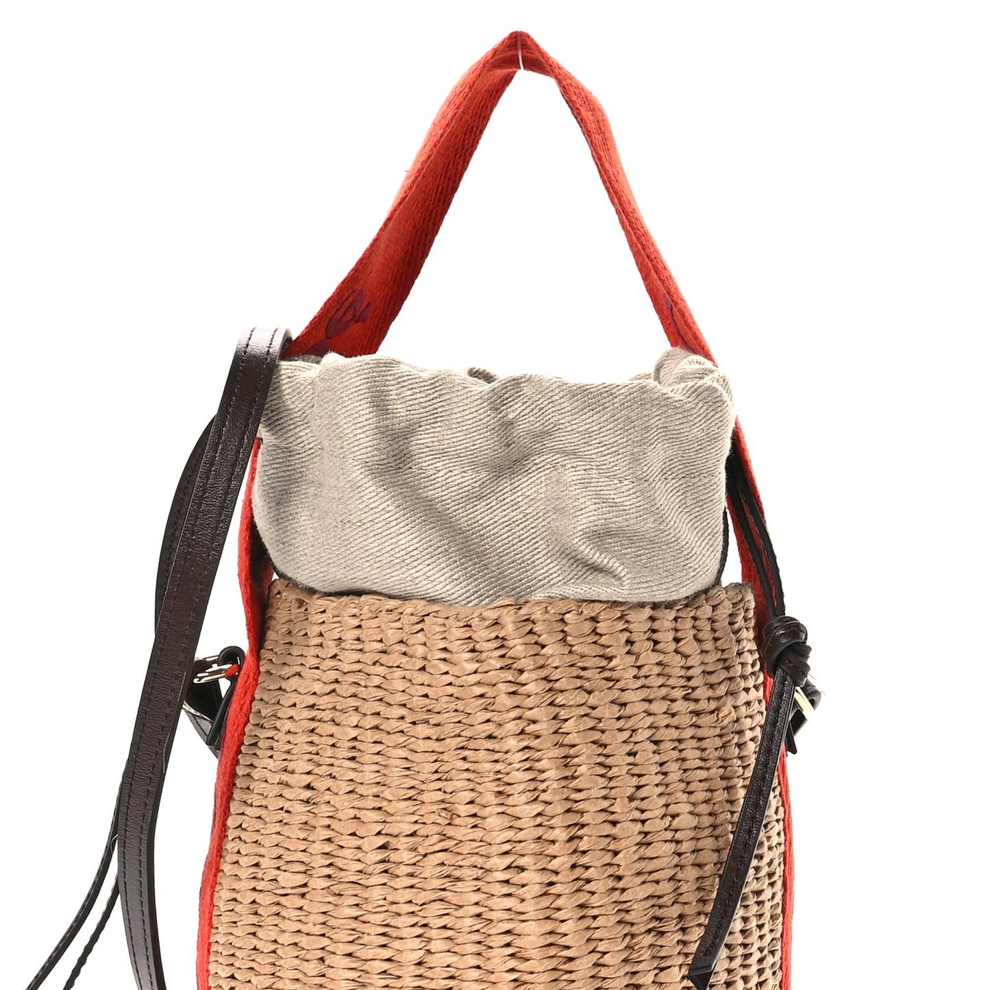 X MIFUKO Raffia Calfskin Small Woody Basket Shoulder Orange Beige