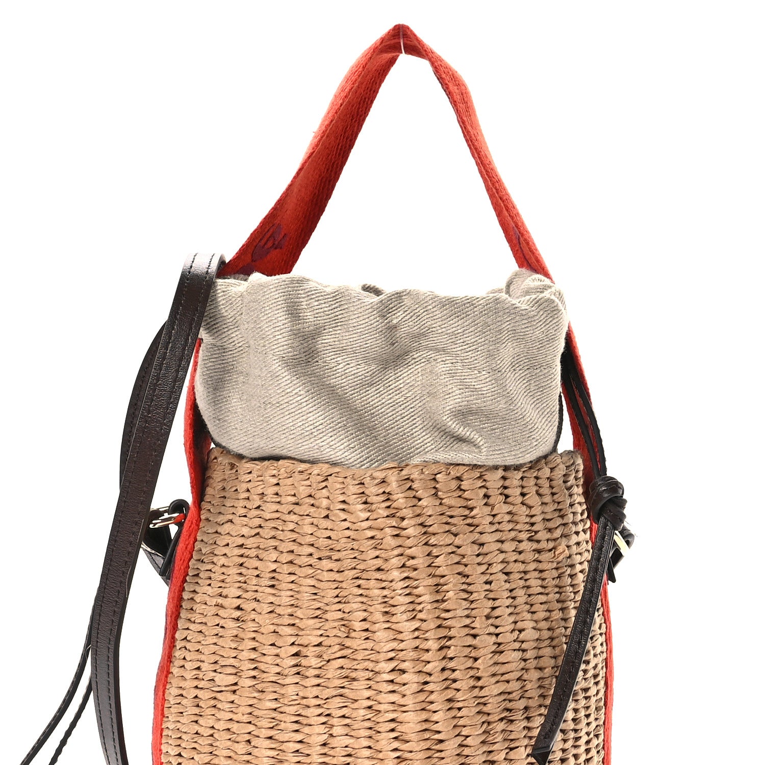 Chloe X MIFUKO Raffia Calfskin Small Woody Basket Shoulder Orange Beige 8 of 11