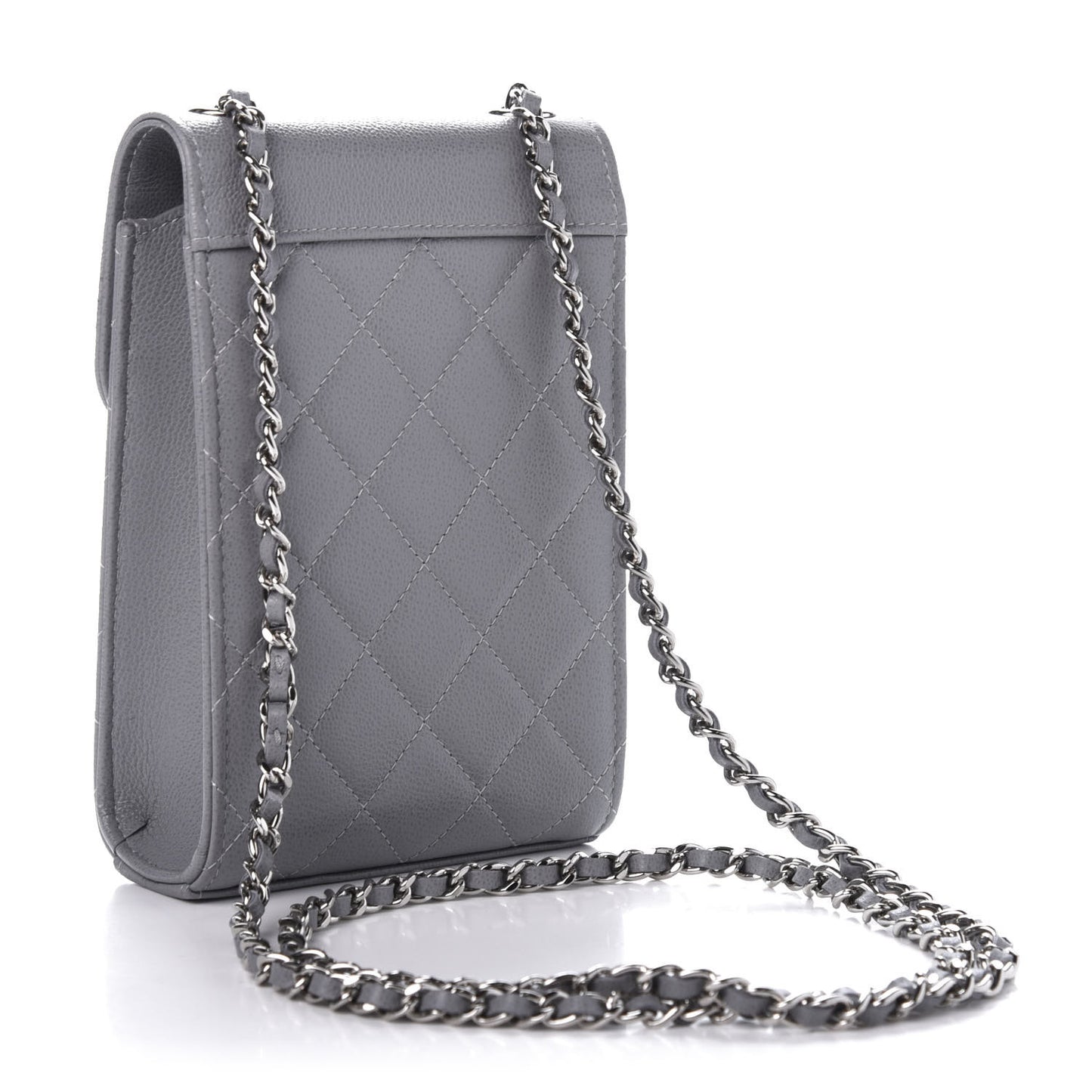 Grained Calfskin Quilted CC Box Clutch With Chain Grey