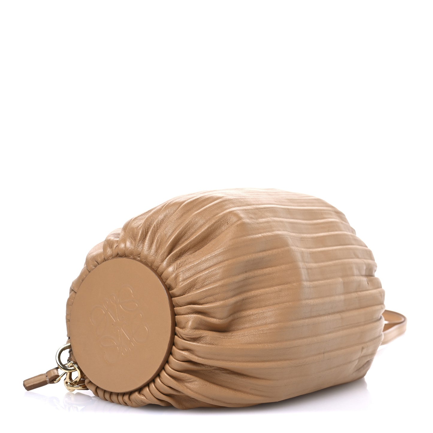 Lambskin Pleated Bracelet Pouch Shoulder Bag Warm Desert