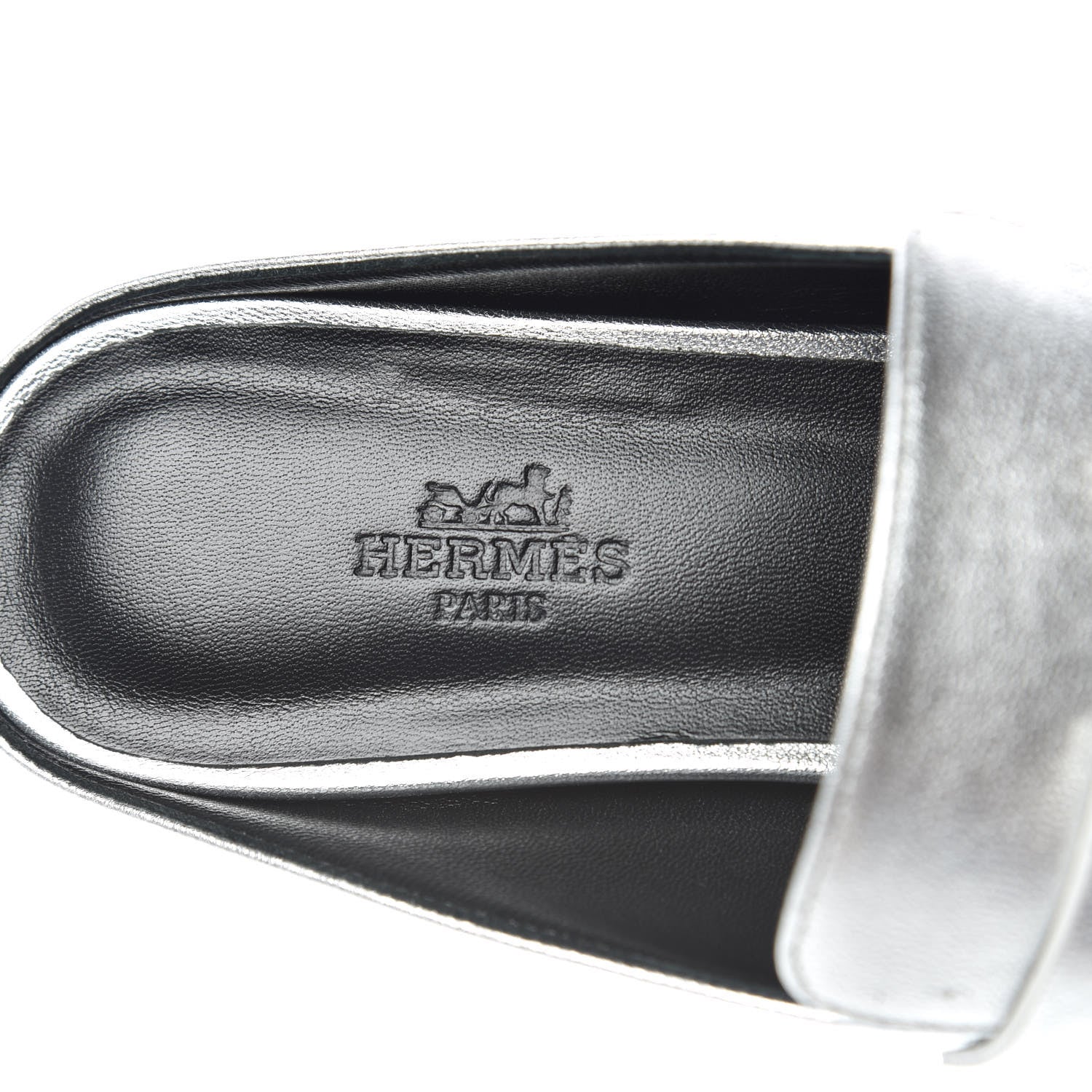 Hermes Metallic Goatskin Rivoli Mules 37.5 Gris Argente 7 of 9