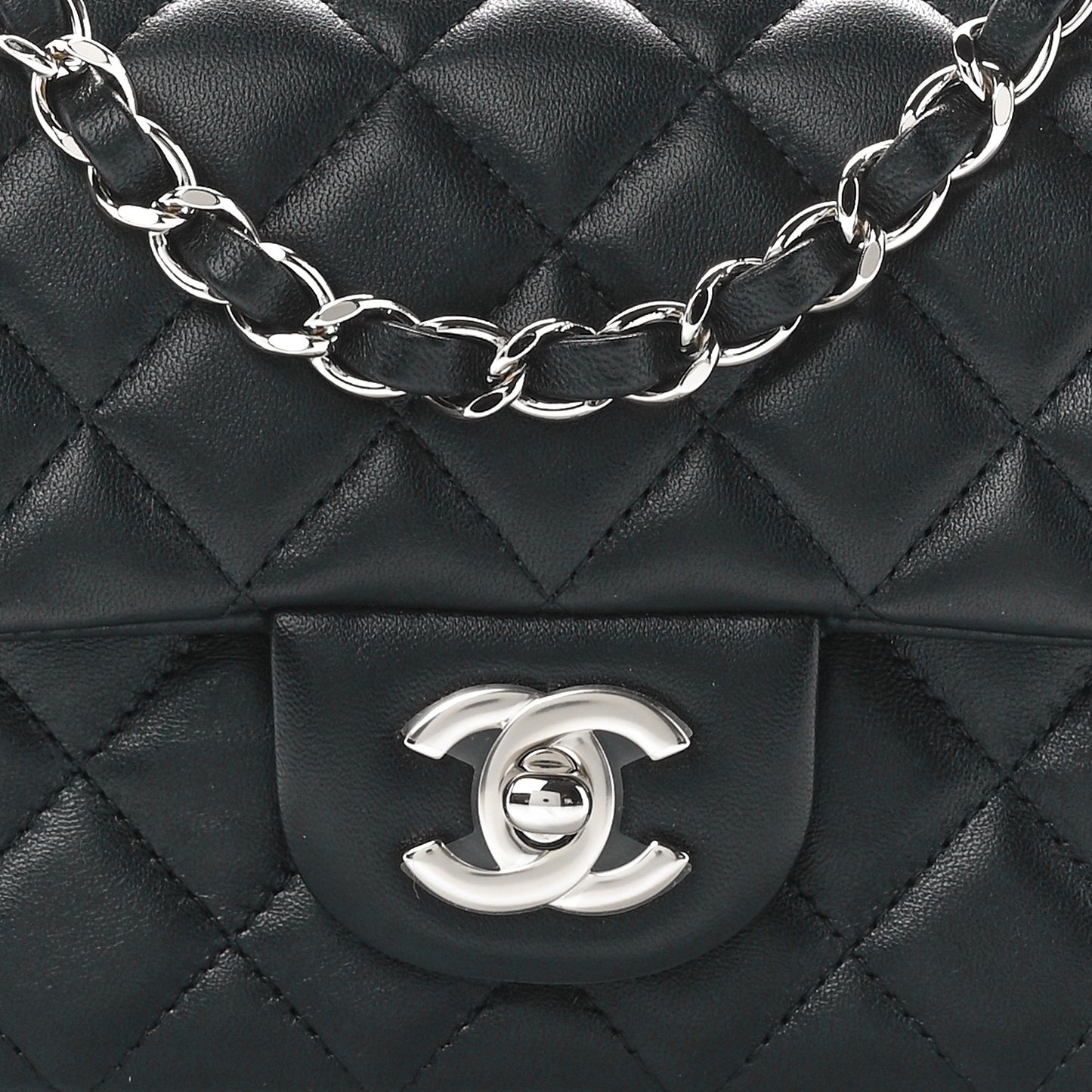 Lambskin Quilted Mini Rectangular Flap Black