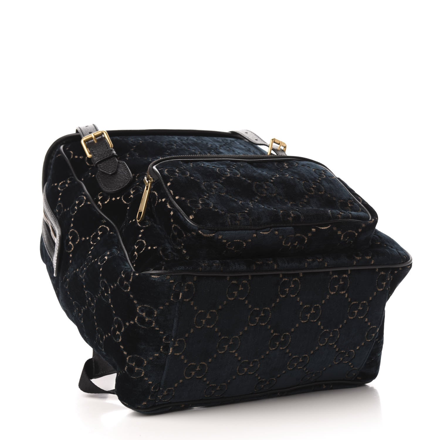 Gucci Velvet GG Monogram Textured Calfskin Web Small Double Buckle Backpack Blue Beige Black 3 of 10