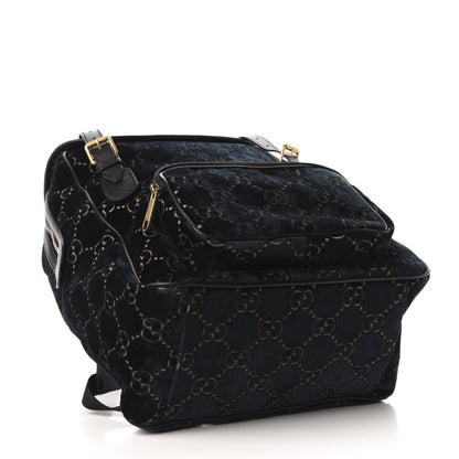 Gucci Velvet GG Monogram Textured Calfskin Web Small Double Buckle Backpack Blue Beige Black 3 of 10